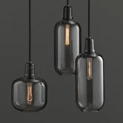 Amp Taklampa L rökfärgat glas/svart
