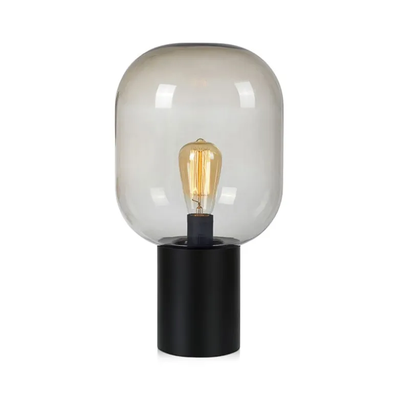 Brooklyn 44cm bordslampa svart/rökfärgat glas