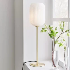 Cava bordslampa borstad mässing/vit