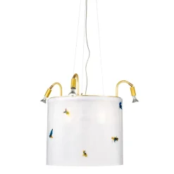 Cirkus taklampa Naturligt oxiderad mässing, skärm off-white xorel med flugor