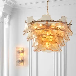 Clarendon Chandelier taklampa antik mässing/champagnefärgat glas