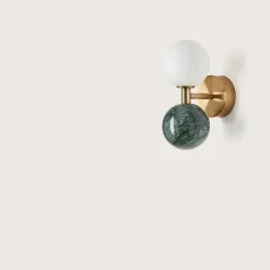 Dalt vägglampa antik guld/grön marmor