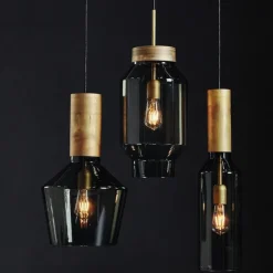 Fenomen taklampa widh råmässing/rökfärgat glas