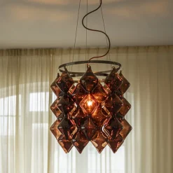 Gemma Ø45cm taklampa borstad stål/brun