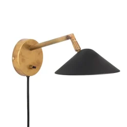 Grenverk kort vägglampa råmässing/svart
