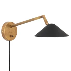 Grenverk lång vägglampa råmässing/svart