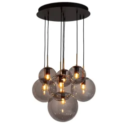 Laura taklampa 7-låg Ø53cm Svart / Rökgrå glas