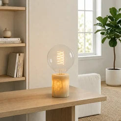 Marble bordslampa beige polished