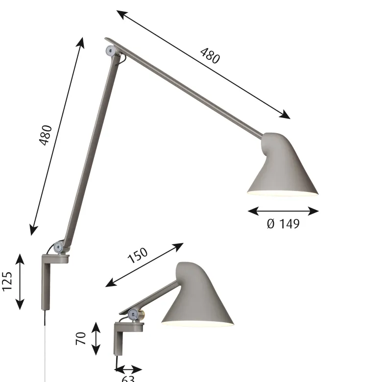 NJP vägglampa kort light grey