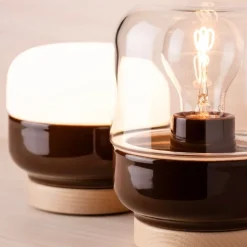 Ohm 140/190 bordslampa med dimmer E27 brun/klarglas