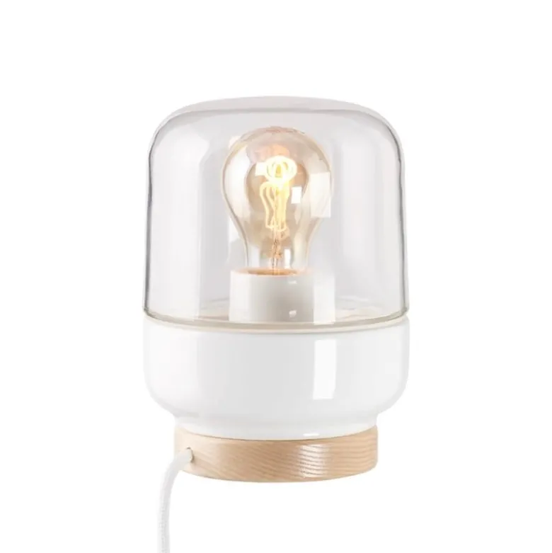 Ohm 140/190 bordslampa med dimmer E27 vit/klarglas