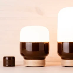 Ohm 100/130 bordslampa med dimmer G9 brun/matt opal
