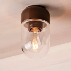 Ohm 100/170 tak-/vägglampa IP44 E27 brun/klarglas