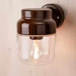 Ohm 140/205 vägglampa IP44 E27 brun/klarglas