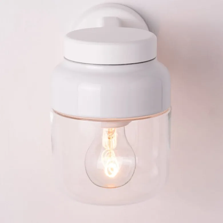 Ohm 140/205 vägglampa IP44 E27 vit/klarglas