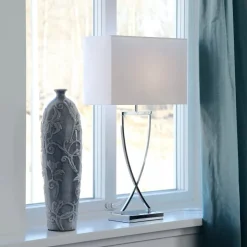 Omega bordslampa krom/vit 69 cm