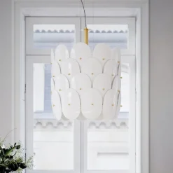 Omlott taklampa Ø50cm mässing/vit