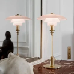 PH 2/1 bordslampa pale rose/brass