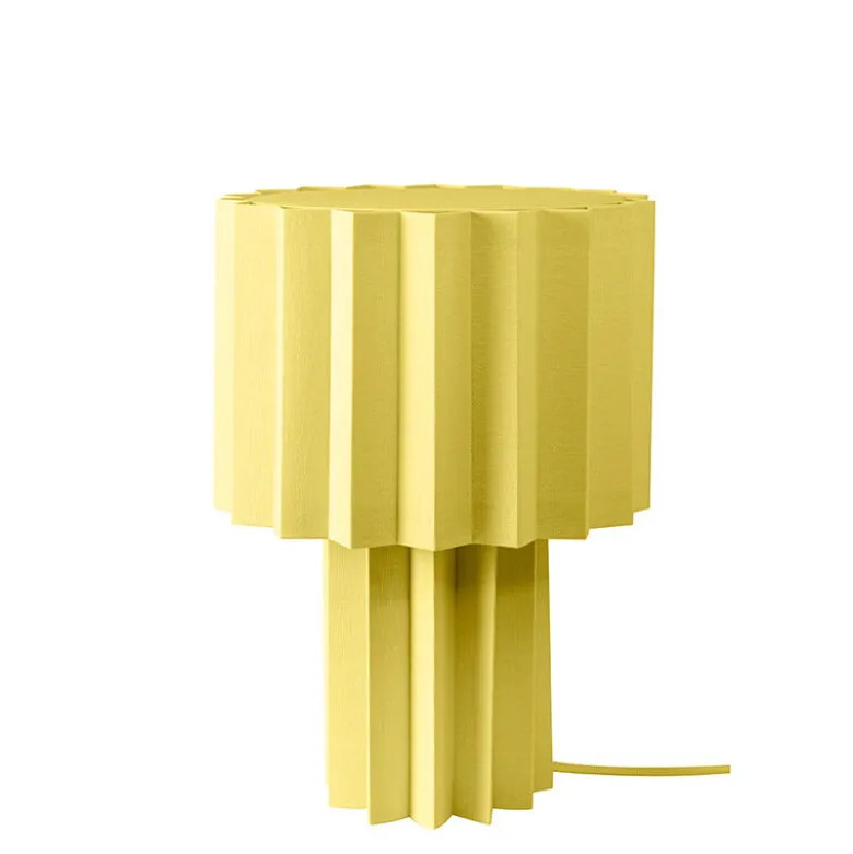 Plissé bordslampa gul textil