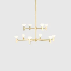 Root two-tier medium chandelier solid brass