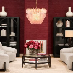 Solange Chandelier taklampa Antik mässing/rosa glas