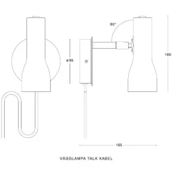 Talk vägglampa kabel svart strukturlack/brunt läder