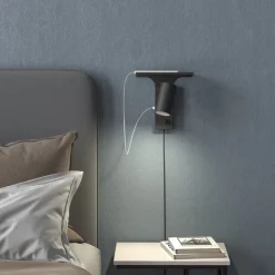 Tyson vägglampa USB-C vänster sladd ner svartstruktur